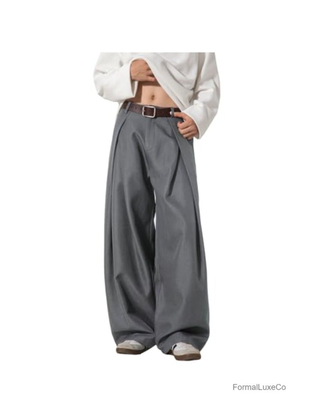 Men's Wide Leg Dress Pants Pleated Front Zipper Fly Business Casual